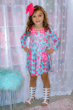 Load image into Gallery viewer, Pink Hearts Teal Twirl Dress

